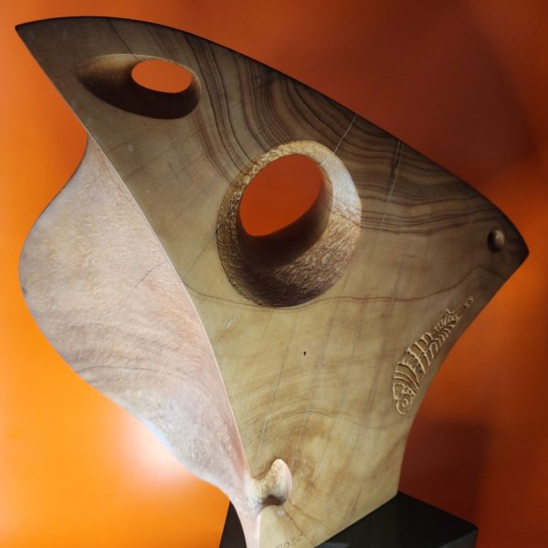 Fósil del Viento" Poético y visual, sugiere una criatura que alguna vez voló y cuya forma ha quedado atrapada en la madera.